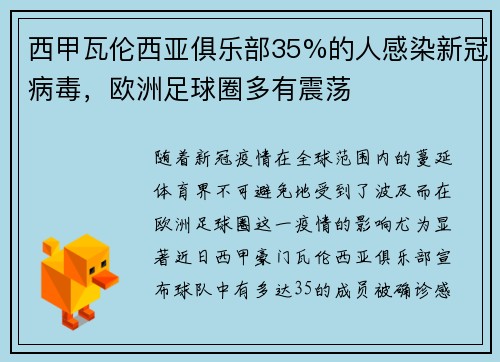 西甲瓦伦西亚俱乐部35%的人感染新冠病毒，欧洲足球圈多有震荡
